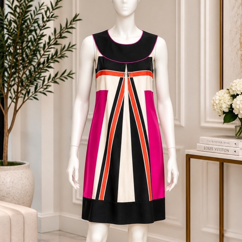 Shoshanna Women Dress Geometric Colorblock Sleeveless Shift Pink Black Size 0